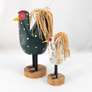Edith John Signed Navajo Folk Art Wooden Chickens Set Of 2